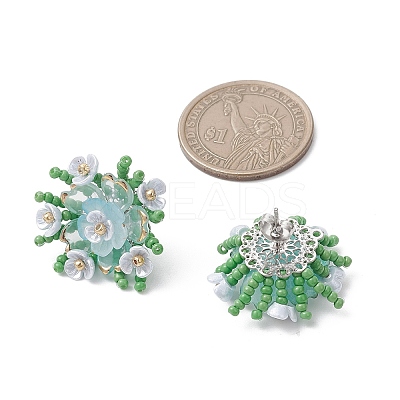 Flower Handmade Glass Seed Beads Stud Earrings EJEW-MZ00656-1