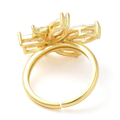 Rack Plating Brass Micro Pave Cubic Zirconia Flower Open Cuff Rings RJEW-A016-07G-1