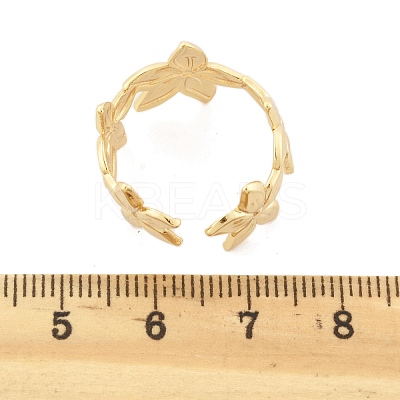 Flower Brass Cuff Rings for Women RJEW-B119-14G-02-1