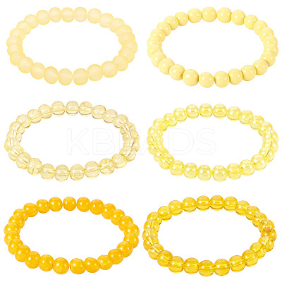 6Pcs 6 Styles 8mm Glass Round Beaded Stretch Bracelet Sets BJEW-TAC0020-1