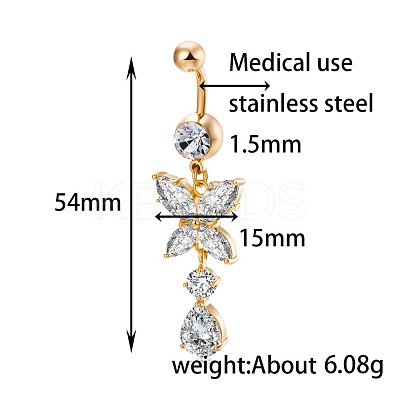 Brass Cubic Zirconia Navel Ring AJEW-EE0004-17-1