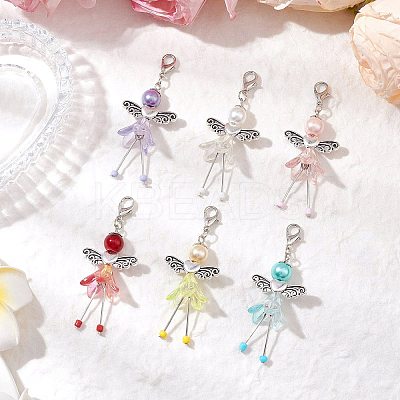 6Pcs 6 Colors Fairy Alloy Beaded & Glass & Acrylic Beaded Pendant Decoration HJEW-JM03064-1