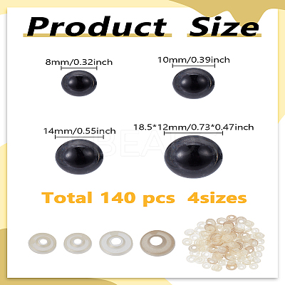 140 Sets 4 Styles Plastic Doll Craft Eyes DOLL-LP0001-14-1