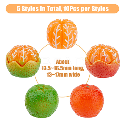 50Pcs 5 Style Mini Resin Simulation Orange RESI-DC0001-27-1