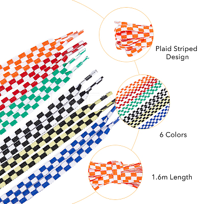 6 Pairs 6 Colors Tartan Pattern Polyester Cord Shoelace FIND-FH0006-85B-1
