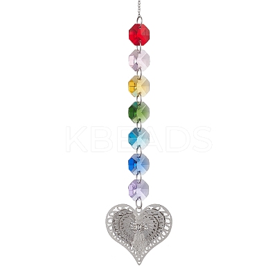 Glass Octagon Beaded Hanging Ornaments HJEW-JM01760-02-1