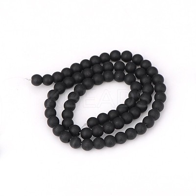 Frosted Natural Black Agate Round Beads Strands G-N0151-11-6mm-1