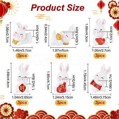 18Pcs 6 Style Rabbit Resin Display Decorations DJEW-CP0001-21-1