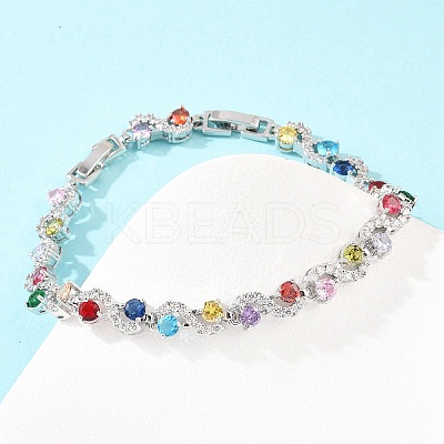 Platinum Tone Brass Micro Pave Cubic Zirconia Tennis Bracelets BJEW-B160-08P-1