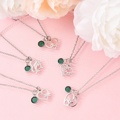 Valentine's Day 304 Stainless Steel & Green Glass Leaf Heart Pendant Cable Chain Necklaces for Women NJEW-FS00014-02-1