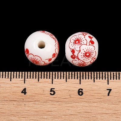 Floral Printed Porcelain Beads PORC-Q202-12mm-1-1
