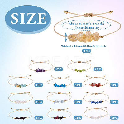 12pcs 12 styles Natural & Synthetic Mixed Gemstone Chips Braided Bead Bracelets Set BJEW-TA0001-14-1