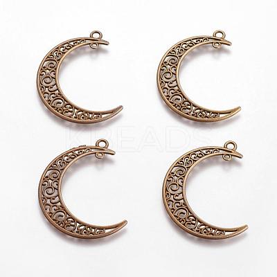 Tibetan Style Alloy Hollow Moon 2-Loop Link Pendants X-TIBEP-5312-AB-FF-1