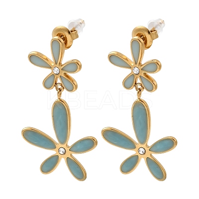 304 Stainless Steel Enamel Flower Dangle Stud Earrings LS-EJEW-G451-02G-1