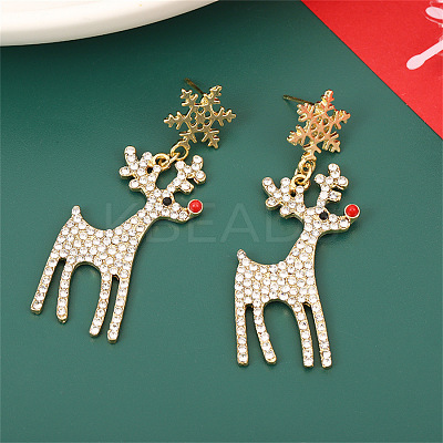 Snowflake with Deer Alloy Enamel Dangle Stud Earrings FS-WGC4262-01-1