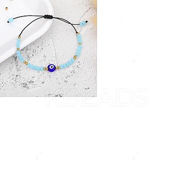 1Pc Adjustable Glass Evil Eye Braided Bead Bracelets for Women Men BJEW-DJ0001-07D-1