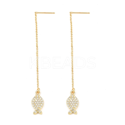 Fish Brass Micro Pave Clear Cubic Zirconia Ear Thread EJEW-H182-12G-1