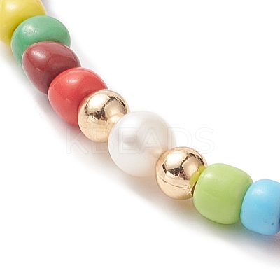 Glass Seed & Natural Pearl Beaded Stretch Bracelet BJEW-JB09268-1