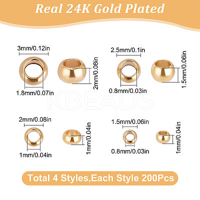 800Pcs 4 Styles 304 Stainless Steel Spacer Beads STAS-BBC0001-37G-1