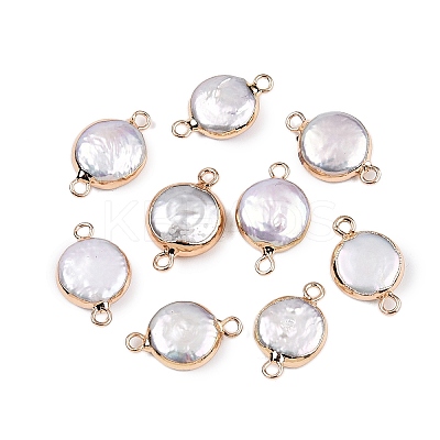 Electroplated Natural Keshi Pearl Flat Round Connector Charms LS-PEAR-S018-02C-03-1
