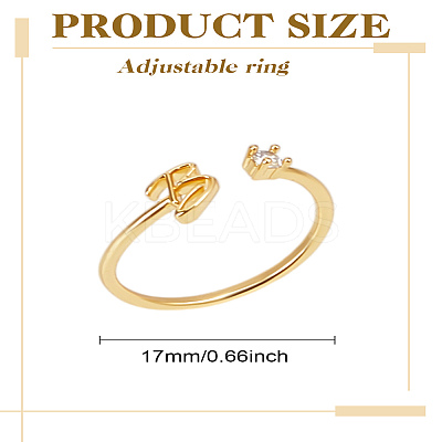 1Pc Letter Brass Rhinestone Open Cuff Rings for Women AJEW-LP0004-47B-G-1