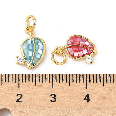 Rack Plating Brass Micro Pave Cubic Zirconia & Shell Pendants KK-I357-08G-1