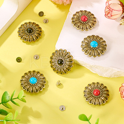 6Pcs 3 Colors Chrysanthemum Alloy with Resin Decorative Rivets BUTT-TA0001-30-1