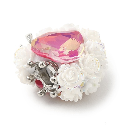 Heart with Crown Polymer Clay Rhinestone Tassel Dangle Beads CLAY-E004-01-1