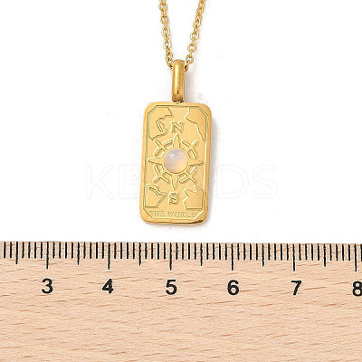 304 Stainless Steel Pave Opalite Rectangle Pendant Necklaces for Women Men NJEW-R018-05G-02-1