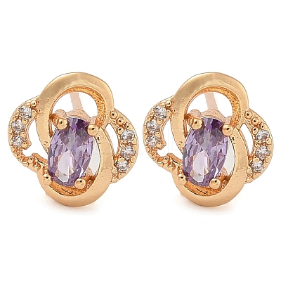 Rack Plating Brass Cubic Zirconia Stud Earrings EJEW-M090-10G-1