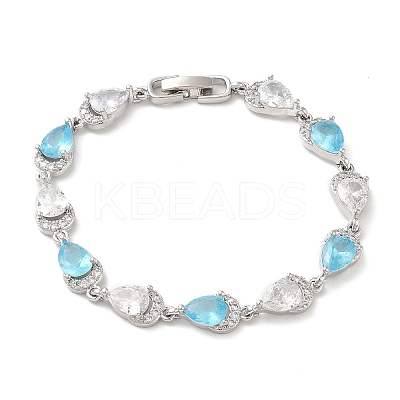 Glass Teardrop with Cubic Zirconia Link Chain Bracelet BJEW-M296-04P-1