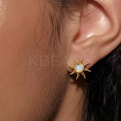 304 Stainless Steel Natural Gemstone Stud Earrings for Women VU7924-1