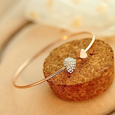 Double Heart Alloy Rhinestone Cuff Bangles for Women WGD430F-01-1