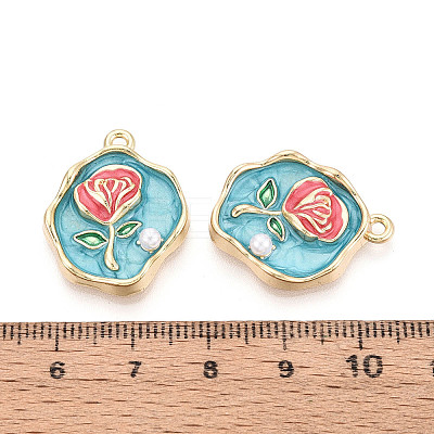 Rack Plating Alloy Enamel and ABS Imitation Pearl Pendants ENAM-T024-88A-G-1