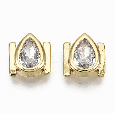 Brass Micro Pave Clear Cubic Zirconia Cabochons KK-S061-51G-NR-1