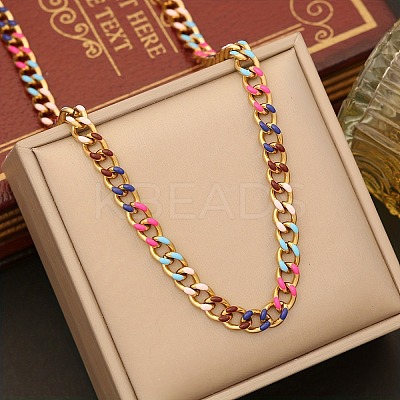 8MM 201 Stainless Steel Enamel Cuban Link Chain Necklaces LS-NJEW-H085-02G-1