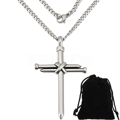 DIY 304 Stainless Steel Nail Cross Pendant Necklace Making Kits DIY-BBC0002-32P-1