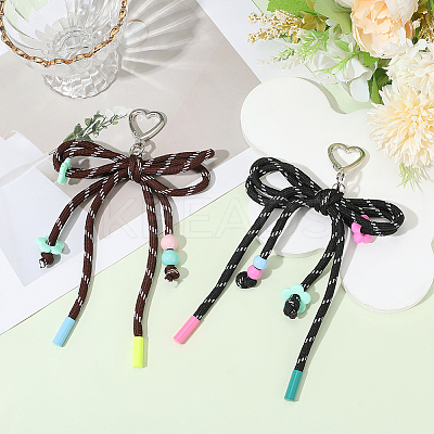 2Pcs 2 Colors Acrylic & Polyester Bowknot Pendant Decorations HJEW-GF0001-61-1