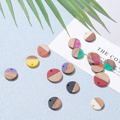 8 Colors Resin & Walnut Wood Pendants RESI-X0001-30A-1
