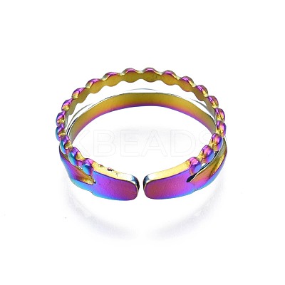 304 Stainless Steel Hollow Wide Cuff Ring RJEW-N038-100-1