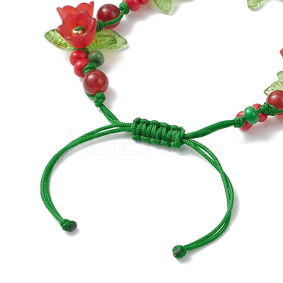 Flower Acrylic & MIYUKI Seed Beads & Natural Carnelian Bracelets BJEW-MZ00221-01-1
