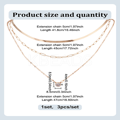 Alloy Pave Clear Cubic Zirconia Flat Round Pendant 3 Layer Necklaces NJEW-LP0009-45-1