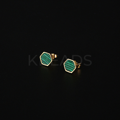 Synthetic Malachite Hexagon Stud Earrings HM7952-1-1