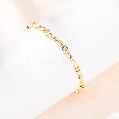 Brass Micro Pave Clear Cubic Zirconia Link Chain Bracelets for Women BJEW-D387-02G-1