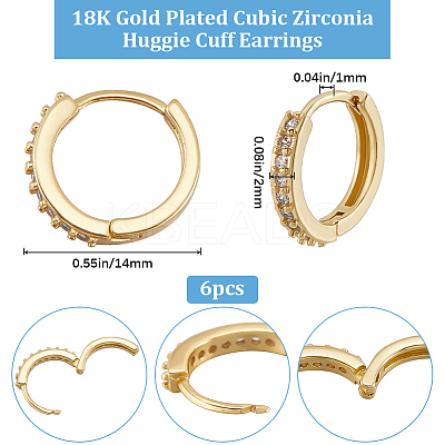 3 Pairs Brass Micro Pave Clear Cubic Zirconia Hoop Earrings EJEW-BBC0001-29-1