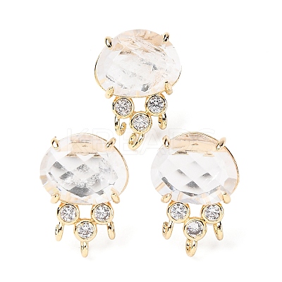 Brass Micro Pave Cubic Zirconia Stud Earring Findings with Natural Quartz Crystal KK-Z096-05G-08-1