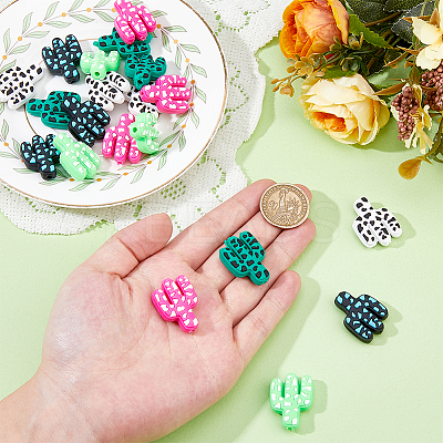 20Pcs 5 Colors Cactus Silicone Focal Beads SIL-HS0001-05-1