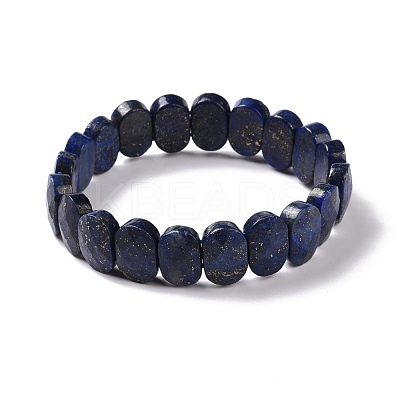 Natural Lapis Lazuli Oval Beaded Stretch Bracelet G-E010-01Q-1