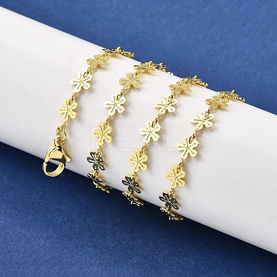 Brass Flower Link Chain Necklaces NJEW-M108-25G-1