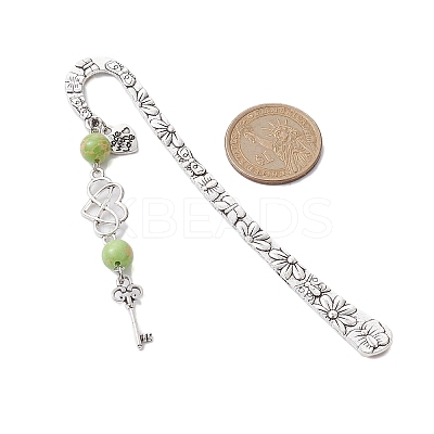 Mother's Day Key & Infinity Love Heart Pendant Bookmark with Natural Mashan Jade AJEW-JK00259-05-1